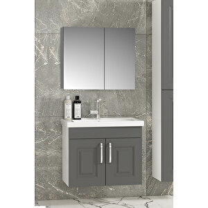 Salkım 65 Cm Beyaz-füme Balon Mdf Seramik Lavabolu Asma Banyo Dolabı Takımı 65 cm