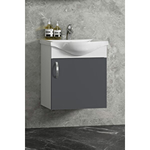 Yıldız 45 Cm Beyaz-antrasit Gri Mat Mdf Seramik Lavabolu Asma Banyo Dolabı Takımı 45 cm