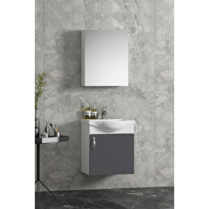 Yıldız 45 Cm Beyaz-antrasit Gri Mat Mdf Seramik Lavabolu Asma Banyo Alt Dolabı