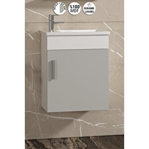 Lale 42x24 Cm Beyaz-sis Gri Mdf Seramik Lavabolu Asma Banyo Alt Dolabı