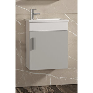 Lale 42x24 Cm Beyaz-sis Gri Mdf Seramik Lavabolu Asma Banyo Alt Dolabı