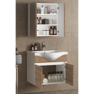 Yıldız 65 Cm Beyaz-atlantik Çam Mdf Seramik Lavabolu Asma Banyo Dolabı Takımı