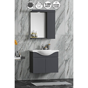Yıldız 55 Cm Antrasit Gri Mat Mdf Seramik Lavabolu Asma Banyo Dolabı Takımı