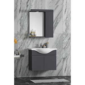 Yıldız 55 Cm Antrasit Gri Mat Mdf Seramik Lavabolu Asma Banyo Dolabı Takımı