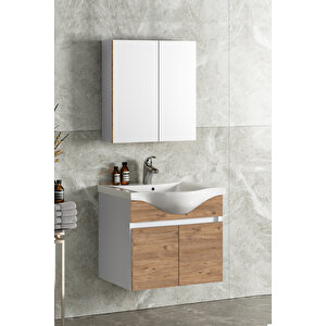 Yıldız 55 Cm Beyaz-atlantik Çam Mdf Seramik Lavabolu Asma Banyo Dolabı Takımı