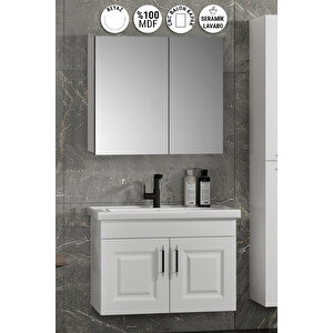 Salkım 65 Cm Beyaz Balon Mdf Seramik Lavabolu Asma Banyo Dolabı Takımı 65 cm