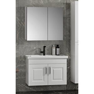 Salkım 65 Cm Beyaz Balon Mdf Seramik Lavabolu Asma Banyo Dolabı Takımı 65 cm