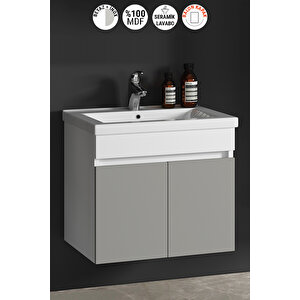 Çiğdem 80 Cm Beyaz-i̇nox Balon Mdf Seramik Lavabolu Asma Banyo Alt Dolabı