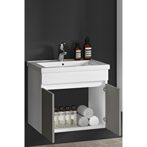 Çiğdem 80 Cm Beyaz-i̇nox Balon Mdf Seramik Lavabolu Asma Banyo Alt Dolabı