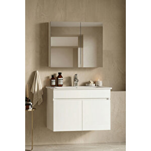 Lotus 75 Cm Beyaz Mdf Seramik Lavabolu Asma Banyo Dolabı Takımı