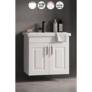 Salkım 55 Cm Beyaz Balon Mdf Seramik Lavabolu Asma Banyo Alt Dolabı 55 cm