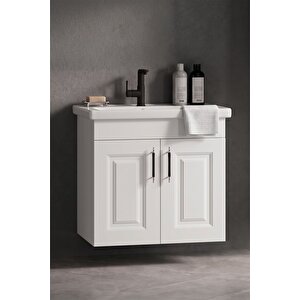 Salkım 55 Cm Beyaz Balon Mdf Seramik Lavabolu Asma Banyo Alt Dolabı 55 cm