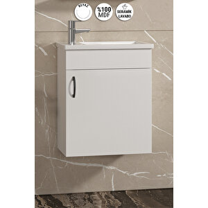 Lale 42x24 Cm Beyaz Mdf Seramik Lavabolu Asma Banyo Alt Dolabı 42 cm