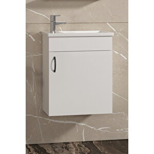 Lale 42x24 Cm Beyaz Mdf Seramik Lavabolu Asma Banyo Alt Dolabı 42 cm