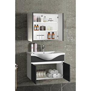 Yıldız 80 Cm Beyaz-antrasit Gri Mat Mdf Seramik Lavabolu Asma Banyo Dolabı Takımı