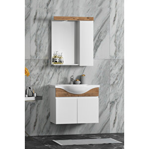 Yıldız 65 Cm Beyaz-atlantik Çam Mdf Seramik Lavabolu Asma Banyo Dolabı Takımı