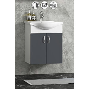 Yıldız 50 Cm Antrasit Gri Mdf Seramik Lavabolu Asma Alt Banyo Dolabı 50 cm