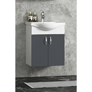Yıldız 50 Cm Antrasit Gri Mdf Seramik Lavabolu Asma Alt Banyo Dolabı 50 cm