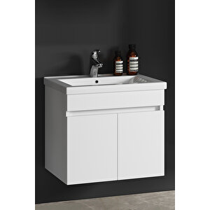 Çiğdem 65 Cm Beyaz Balon Mdf Seramik Lavabolu Asma Banyo Alt Dolabı