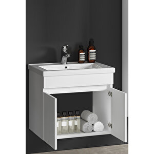 Çiğdem 65 Cm Beyaz Balon Mdf Seramik Lavabolu Asma Banyo Alt Dolabı