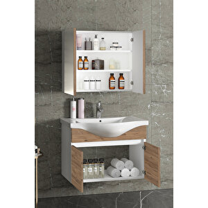Yıldız 80 Cm Beyaz-atlantik Çam Mdf Seramik Lavabolu Asma Banyo Dolabı Takımı