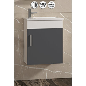 Lale 42x24 Cm Beyaz-antrasit Gri Mat Mdf Seramik Lavabolu Asma Banyo Alt Dolabı 42 cm