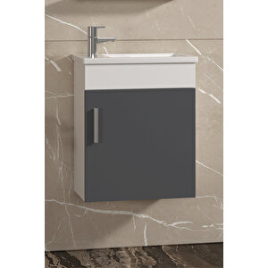 Lale 42x24 Cm Beyaz-antrasit Gri Mat Mdf Seramik Lavabolu Asma Banyo Alt Dolabı 42 cm