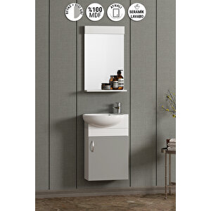 Lale 45 Cm Beyaz-sis Gri Mdf Seramik Lavabolu Asma Banyo Dolabı Takımı 45 cm