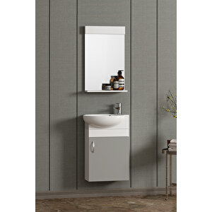 Lale 45 Cm Beyaz-sis Gri Mdf Seramik Lavabolu Asma Banyo Dolabı Takımı 45 cm