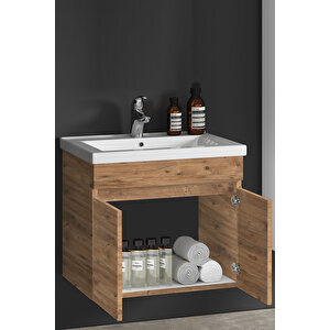 Çiğdem 55 cm Atlantik Çam MDF Seramik Lavabolu Asma Banyo Alt Dolabı