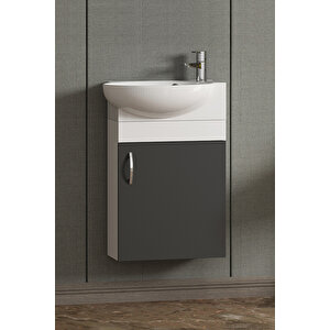 Lale 45 Cm Beyaz-antrasit Gri Mat Mdf Seramik Lavabolu Asma Alt Banyo Dolabı 45 cm