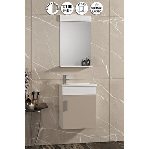 Lale 42x24 Cm Beyaz-selenit Mdf Seramik Lavabolu Asma Banyo Dolabı Takımı 42 cm