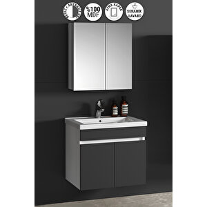 Çiğdem 55 Cm Beyaz-antrasit Gri Mat Mdf Seramik Lavabolu Asma Banyo Dolabı Takımı 55 cm