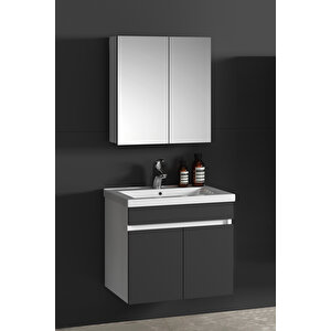 Çiğdem 55 Cm Beyaz-antrasit Gri Mat Mdf Seramik Lavabolu Asma Banyo Dolabı Takımı 55 cm