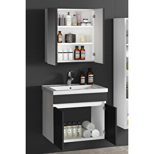 Çiğdem 55 Cm Beyaz-antrasit Gri Mat Mdf Seramik Lavabolu Asma Banyo Dolabı Takımı 55 cm