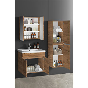 Çiğdem 65+35 cm Atlantik Çam MDF Seramik Lavabolu Asma Banyo Dolabı Takımı