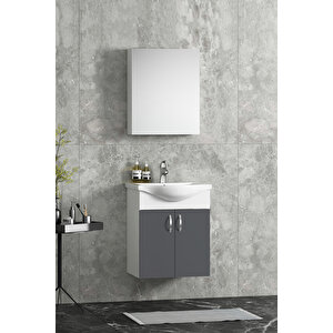 Yıldız 50 Cm Antrasit Gri Mdf Seramik Lavabolu Asma Banyo Dolabı Takım