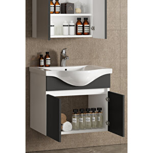 Yıldız 55 Cm Beyaz-antrasit Gri Mat Mdf Seramik Lavabolu Asma Banyo Alt Dolabı 55 cm