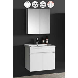 Çiğdem 65 cm Beyaz Balon MDF Seramik Lavabolu Asma Banyo Dolabı Takımı