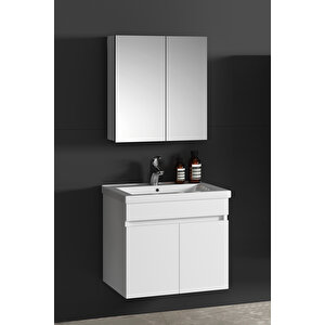 Çiğdem 65 cm Beyaz Balon MDF Seramik Lavabolu Asma Banyo Dolabı Takımı