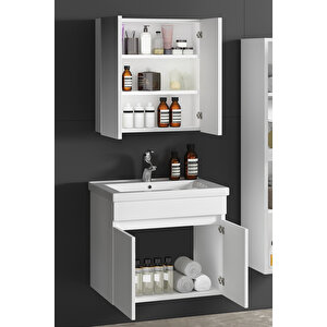 Çiğdem 65 cm Beyaz Balon MDF Seramik Lavabolu Asma Banyo Dolabı Takımı