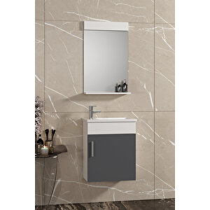 Lale 42x24 Cm Beyaz-antrasit Gri Mat Mdf Seramik Lavabolu Asma Banyo Dolabı Takımı