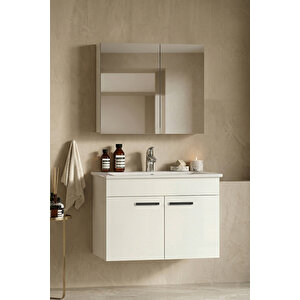 Petunya 75 Cm Beyaz Mdf Seramik Lavabolu Asma Banyo Dolabı Takımı 75 cm