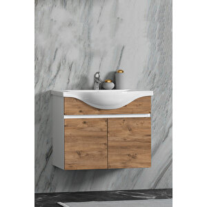 Yıldız 55 Cm Beyaz-atlantik Çam Mdf Seramik Lavabolu Asma Banyo Alt Dolabı 55 cm