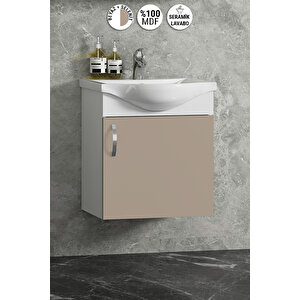 Yıldız 45 Cm Beyaz-selenit Mdf Seramik Lavabolu Asma Banyo Dolabı Takımı