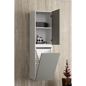 Yıldız 35x130 Cm Beyaz-i̇nox Balon Mdf Asma Sepetli Banyo Boy Dolabı