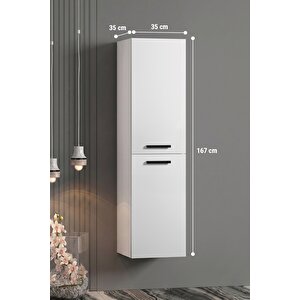 Petunya 35x167 Cm Beyaz Mdf Asma Banyo Boy Dolabı