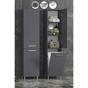 40x167 Cm Antrasit Gri Mat Mdf Sepetli Ayaklı Banyo Boy Dolabı