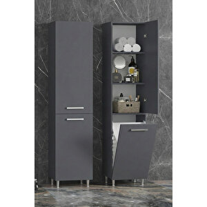 40x167 Cm Antrasit Gri Mat Mdf Sepetli Ayaklı Banyo Boy Dolabı