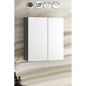 Çiğdem 55 cm Antrasit Gri Mat MDF Aynalı Asma Banyo Üst Dolabı